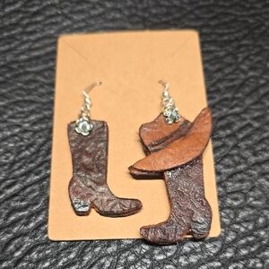 Cowboy Boot and Hat Earrings Genuine leather handmade brand new